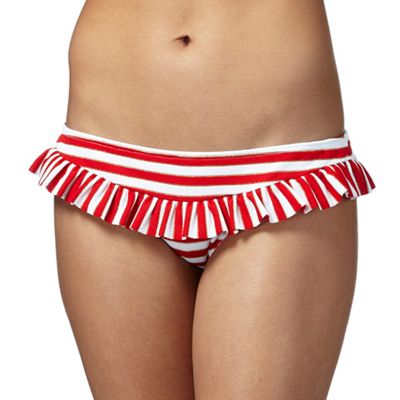 Red striped frilled trim bikini bottoms